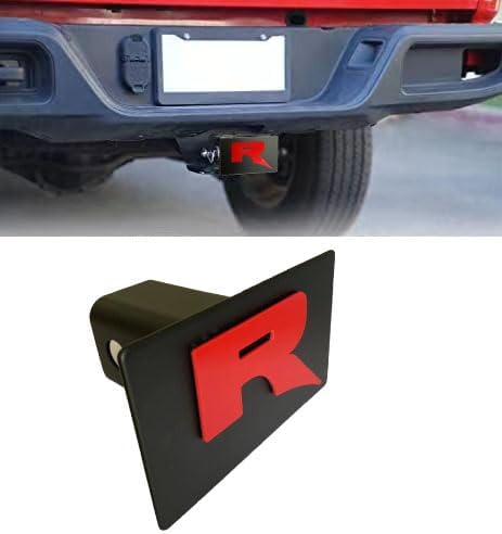 Customer R Trailer Hitch Cover for 2"" Inch Towing Rear Receiver Plug Cover with R Red Sign for Raptor R Cars SUV Pickup Trucks