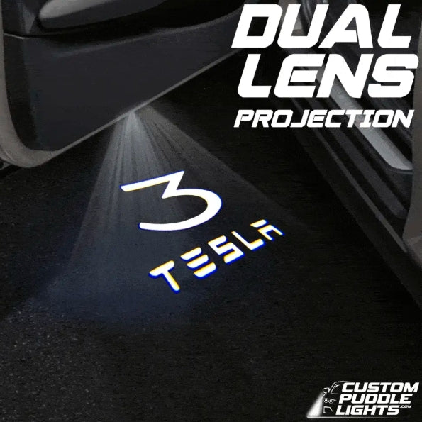 Tesla Model 3 Dynamic Dual Lens Premium Door Puddle Lights Multiple Designs 2017-2023