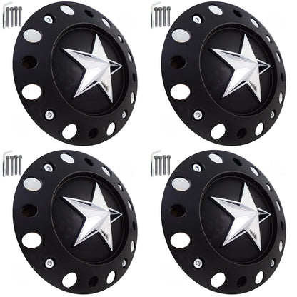 Four KMC XD775 Rockstar matte black tall caps