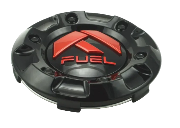 Front view of Fuel 1001-58 gloss black and red wheel center cap