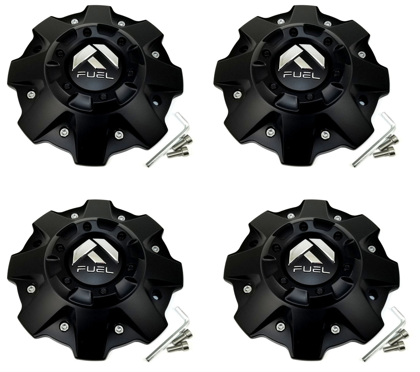 (4Pcs) Fuel Matte Black Center Cap 7-15/16"OD Bolt-On Open-End, Closed-End 1001-79B