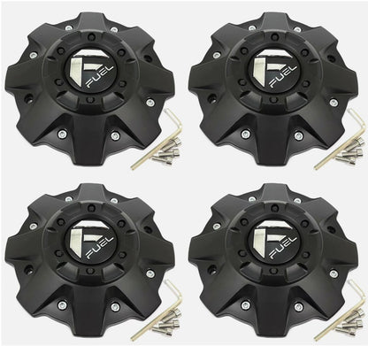 (4Pcs) Fuel Matte Black Center Cap 8"OD 1-9/16"H Bolt-On Open-End, Closed-End 1001-81MB