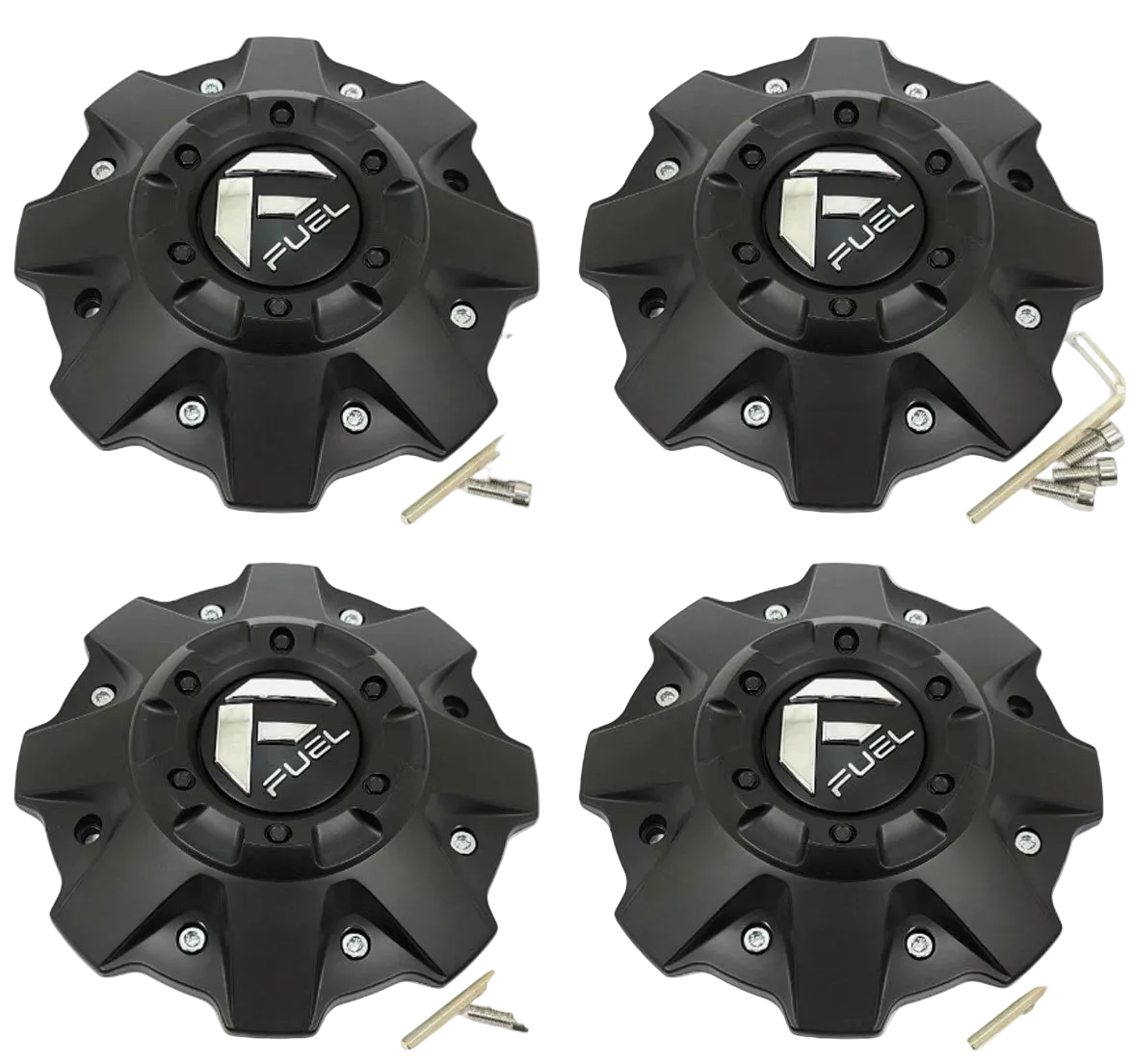 Set of four Fuel matte black 8-inch bolt-on wheel center caps