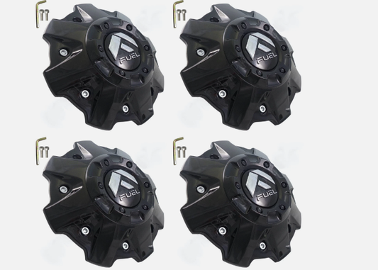 Fuel Wheels Gloss Black Center Cap # 1001-81GB (4 CAPS) NEW + BOLTS