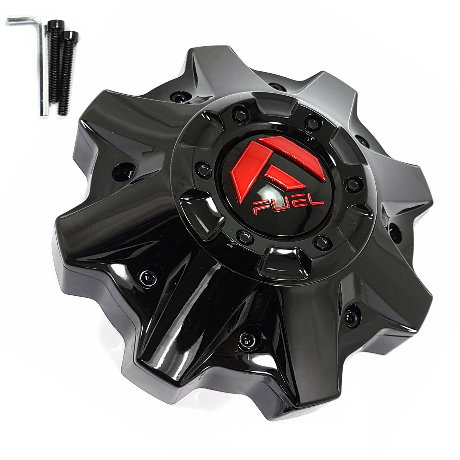 Fuel Wheels Gloss Black Red Logo Wheel Center Cap # 1002-53GBQ / 1002-49GBQ Lrg. Ext. (4 CAPS)