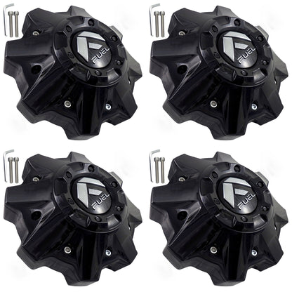 Fuel Offroad Wheels Gloss Black Custom Center Cap Caps W/ Riser # 1002-49GB (4 CAPS) NEW