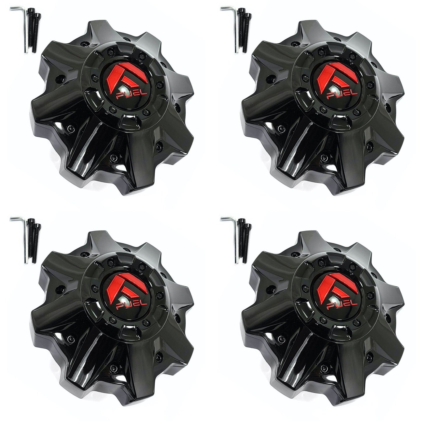 Fuel Wheels Gloss Black Red Logo Wheel Center Cap # 1002-53GBQ / 1002-49GBQ Lrg. Ext. (4 CAPS)