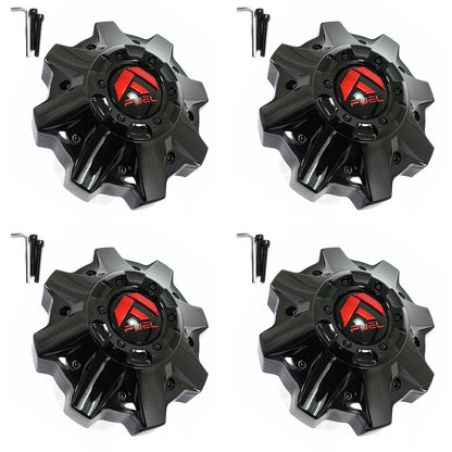 Fuel Wheels Gloss Black Red Logo Wheel Center Cap # 1002-53GBQ / 1002-49GBQ Lrg. Ext. (4 CAPS)