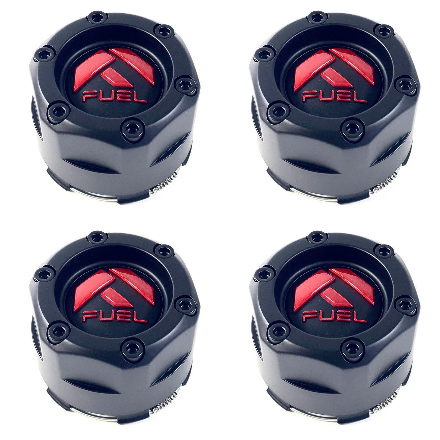 Fuel Off-Road Matte Black Wheel Center Hub Cap Gloss Red Logo # 1003-47MBQ (4 CAPS)