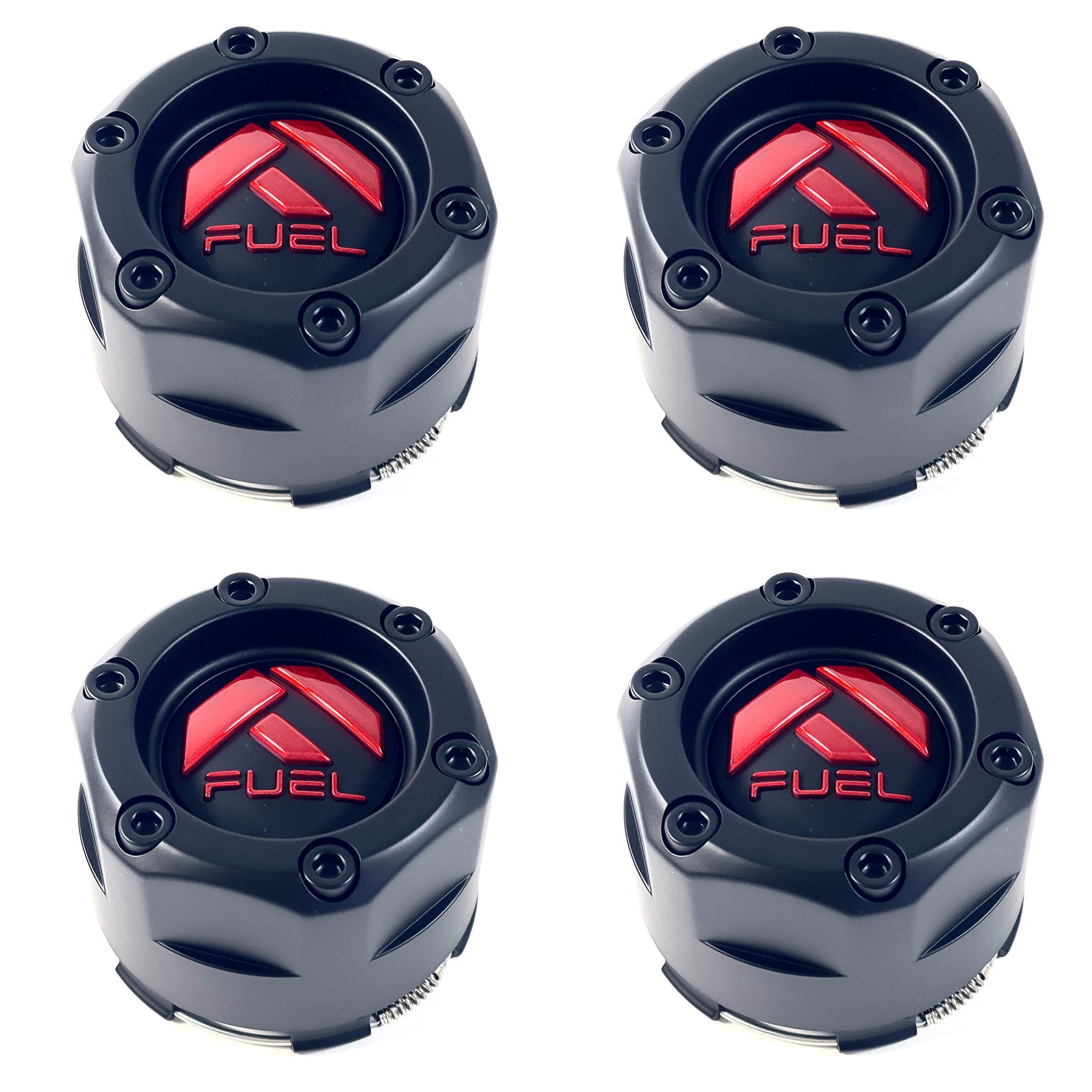 Fuel Off-Road Matte Black Wheel Center Hub Cap Gloss Red Logo # 1003-47MBQ (4 CAPS)