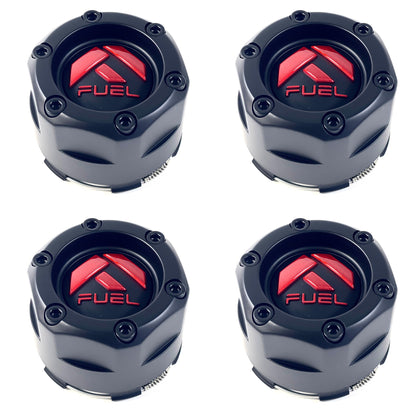 Fuel Off-Road Matte Black Wheel Center Hub Cap Gloss Red Logo # 1003-47MBQ (4 CAPS)
