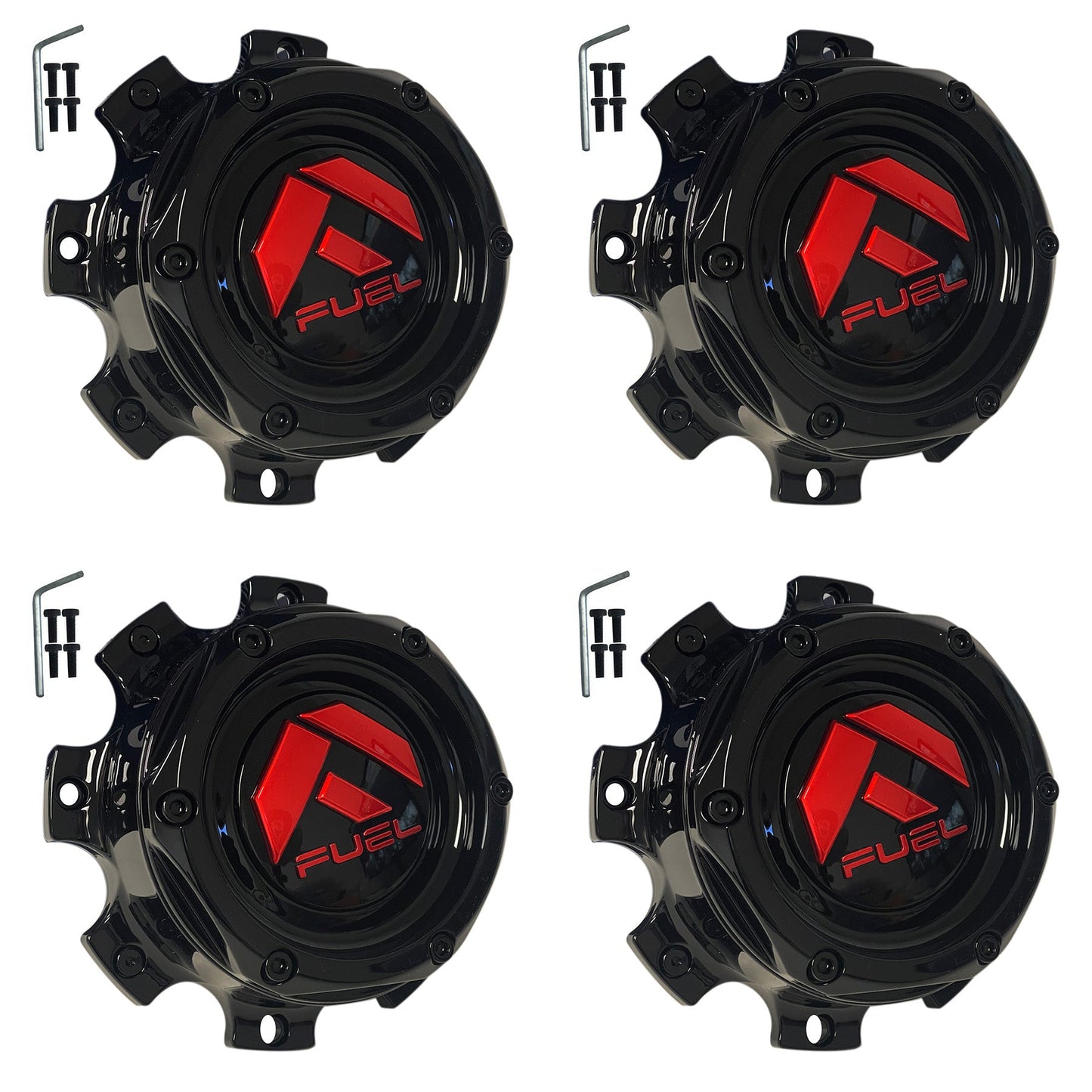 Fuel Offroad Wheels Gloss Black Red Logo Custom Wheel Center Cap # 1004-08GBQ (4 CAPS)
