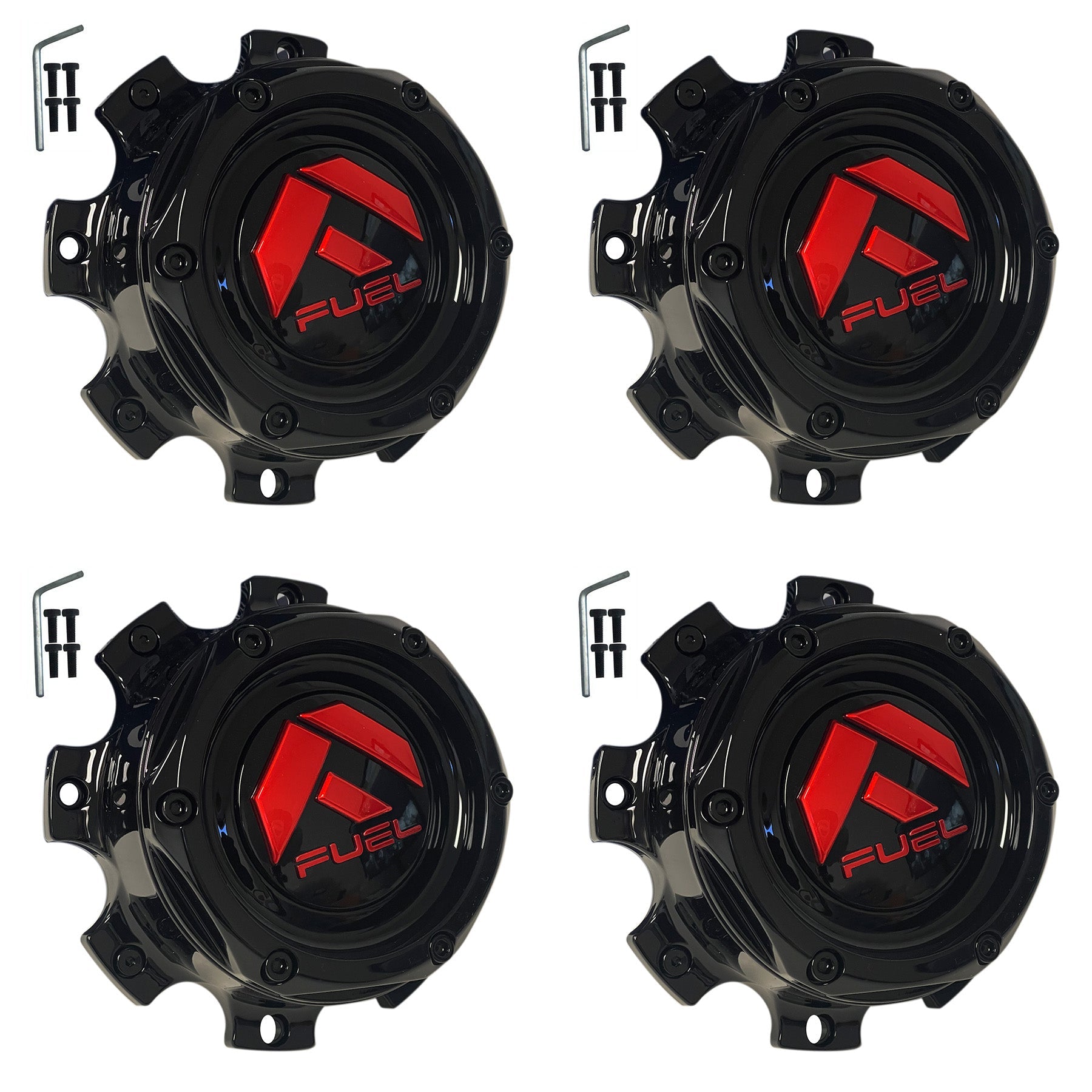 Fuel Offroad Wheels Gloss Black Red Logo Custom Wheel Center Cap # 1004-08GBQ (4 CAPS)