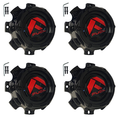 Fuel Offroad Wheels Gloss Black Red Logo Custom Wheel Center Cap # 1004-08GBQ (4 CAPS)