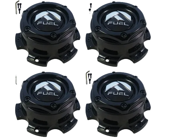 Set of four Fuel 1004-27GB SS029 gloss black 6-lug wheel center caps
