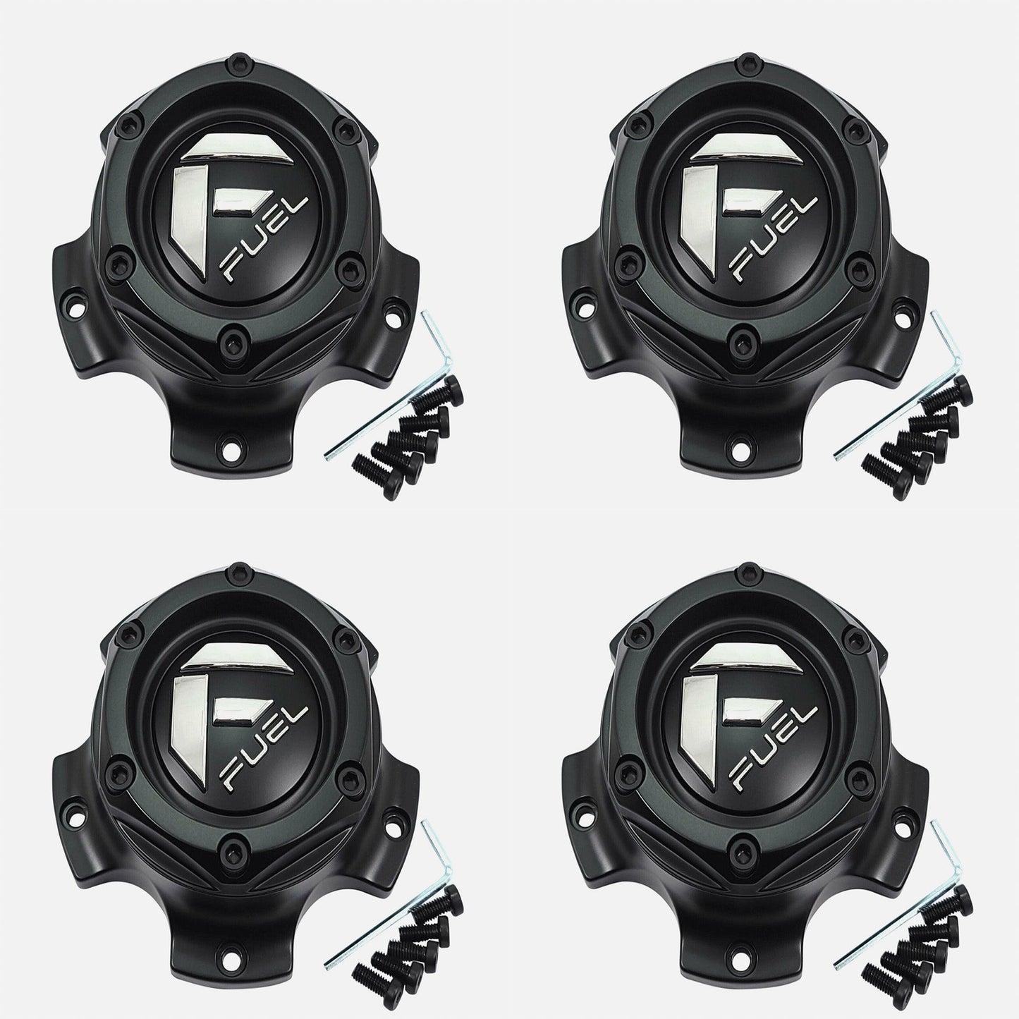 Fuel Wheels Matte Black Wheel Center Cap Caps # 1004-72MB / 1004-36  (4 CAPS) + BOLTS