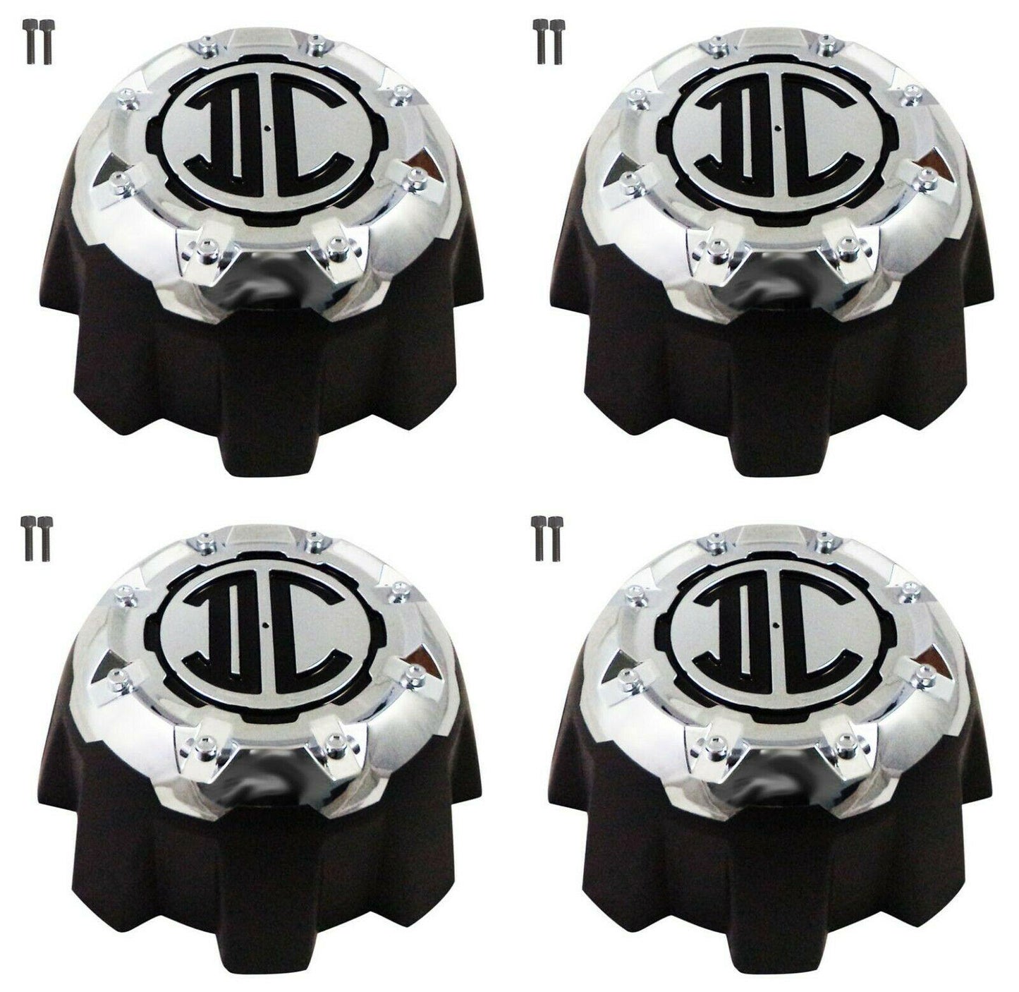 2 Crave Wheels Chrome / Black Custom Wheel Center Cap 8-LUG (4 CAPS) W/Screws