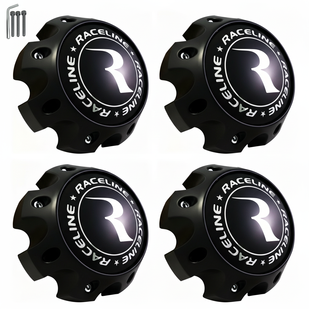 Four Raceline 311164 matte black 8-lug center caps