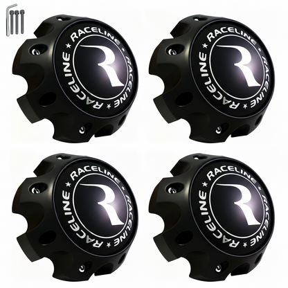 Four Raceline 311164 matte black 8-lug center caps