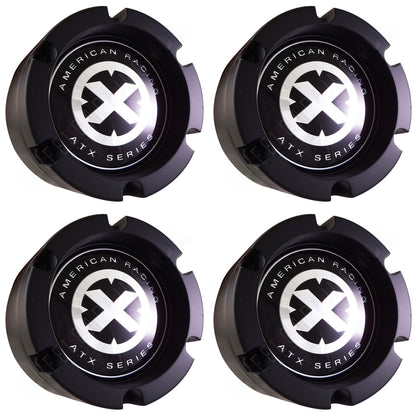 American Racing ATX Series Black Custom Wheel Center Cap Caps # 391K132 (4 CAPS)