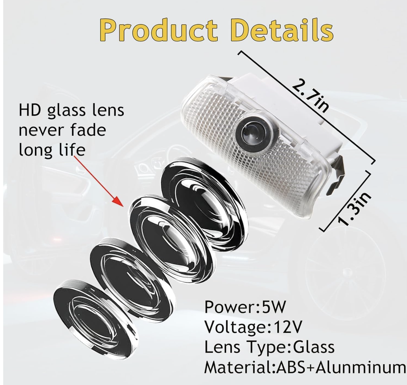 LED Infiniti Car Door Puddle Lights, Welcome Light For Infiniti QX 60 80 Q50 Q60 Q70 G25 G37 M25/35/37/45/56 FX35/37/45/50 EX25/35/37 Easy Plug & Play (4PCS)