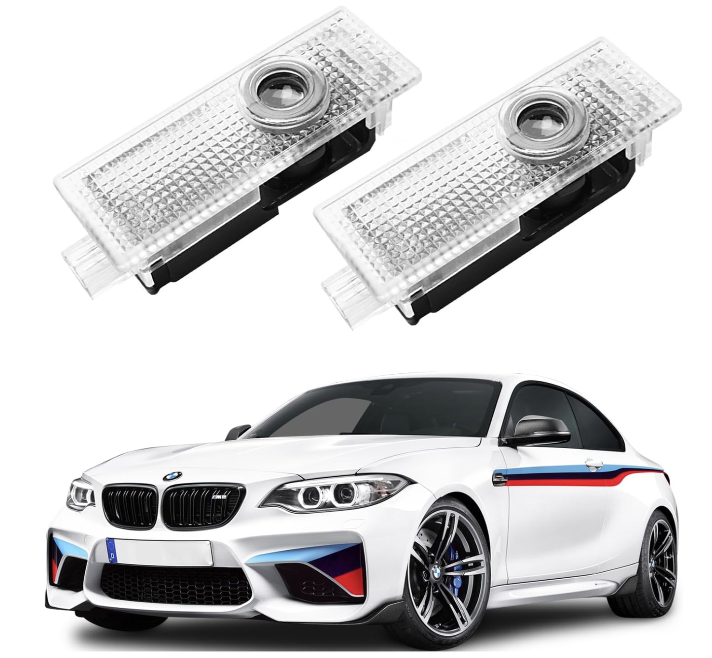 M LED Car Door Puddle Lights, Power Performance Welcome Light Compatible with 3 4 5 7 X1 X4 X5 E70 E71 E72 F30 Series Easy Plug & Play (2PCS)