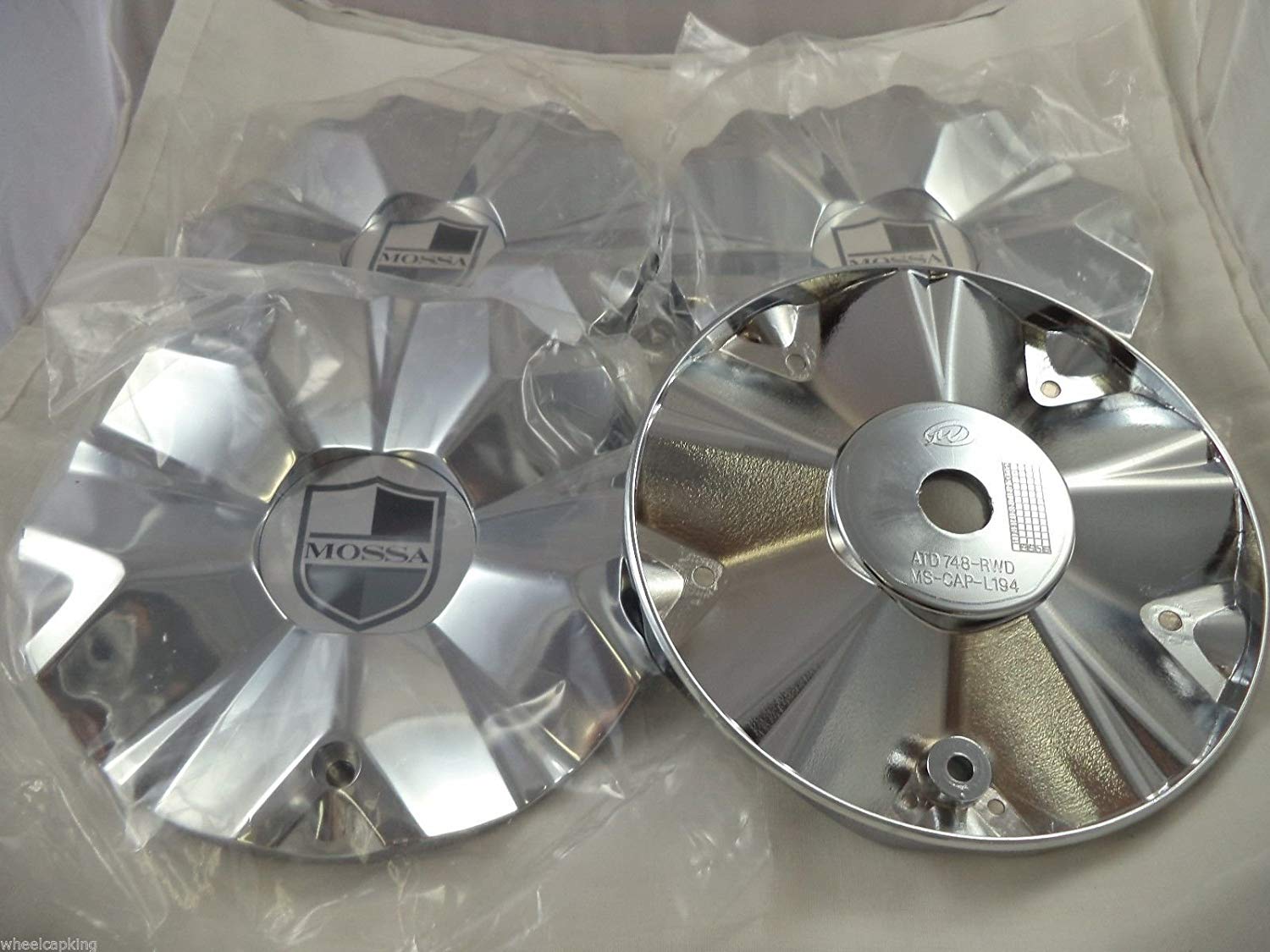 Mossa Wheels Chrome Custom Wheel Center Caps # 748-RWD /MS-CAP-L194 (4 CAPS)