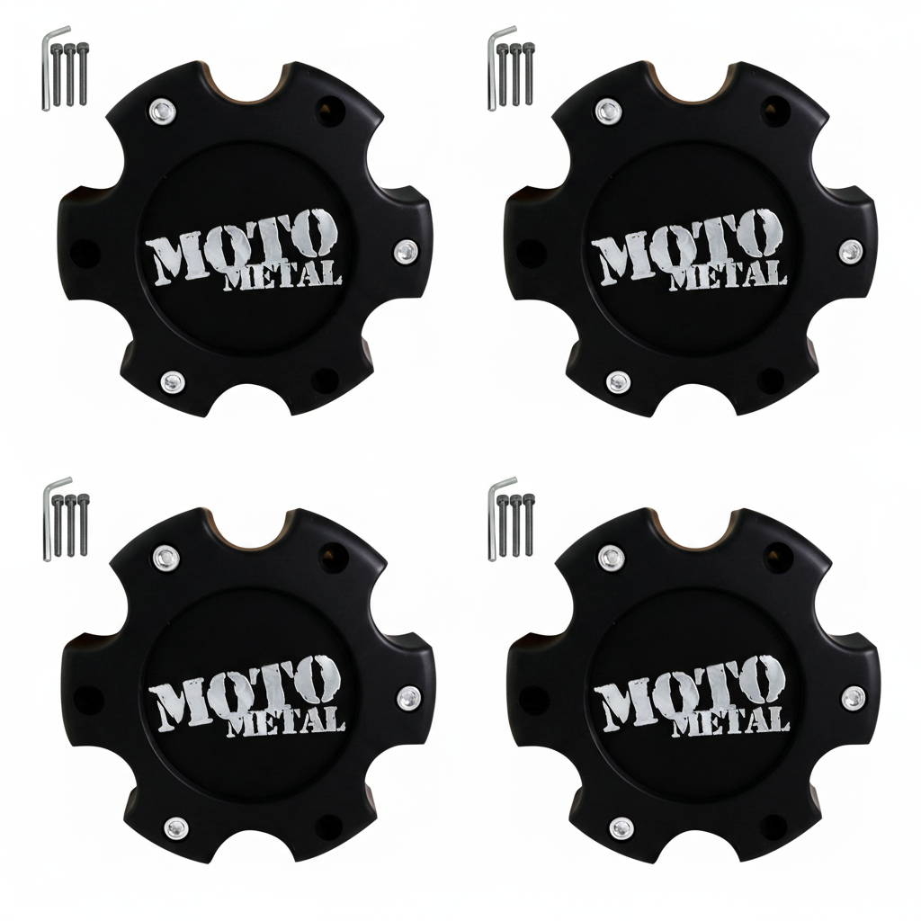 Four Moto Metal 845L145 matte black center caps