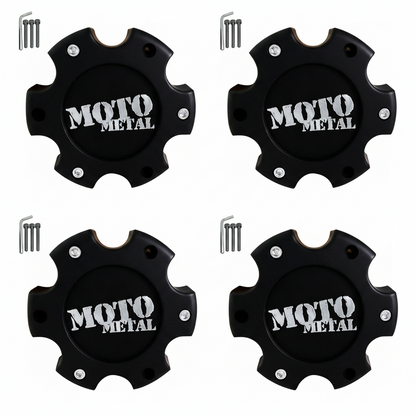 Four Moto Metal 845L145 matte black center caps