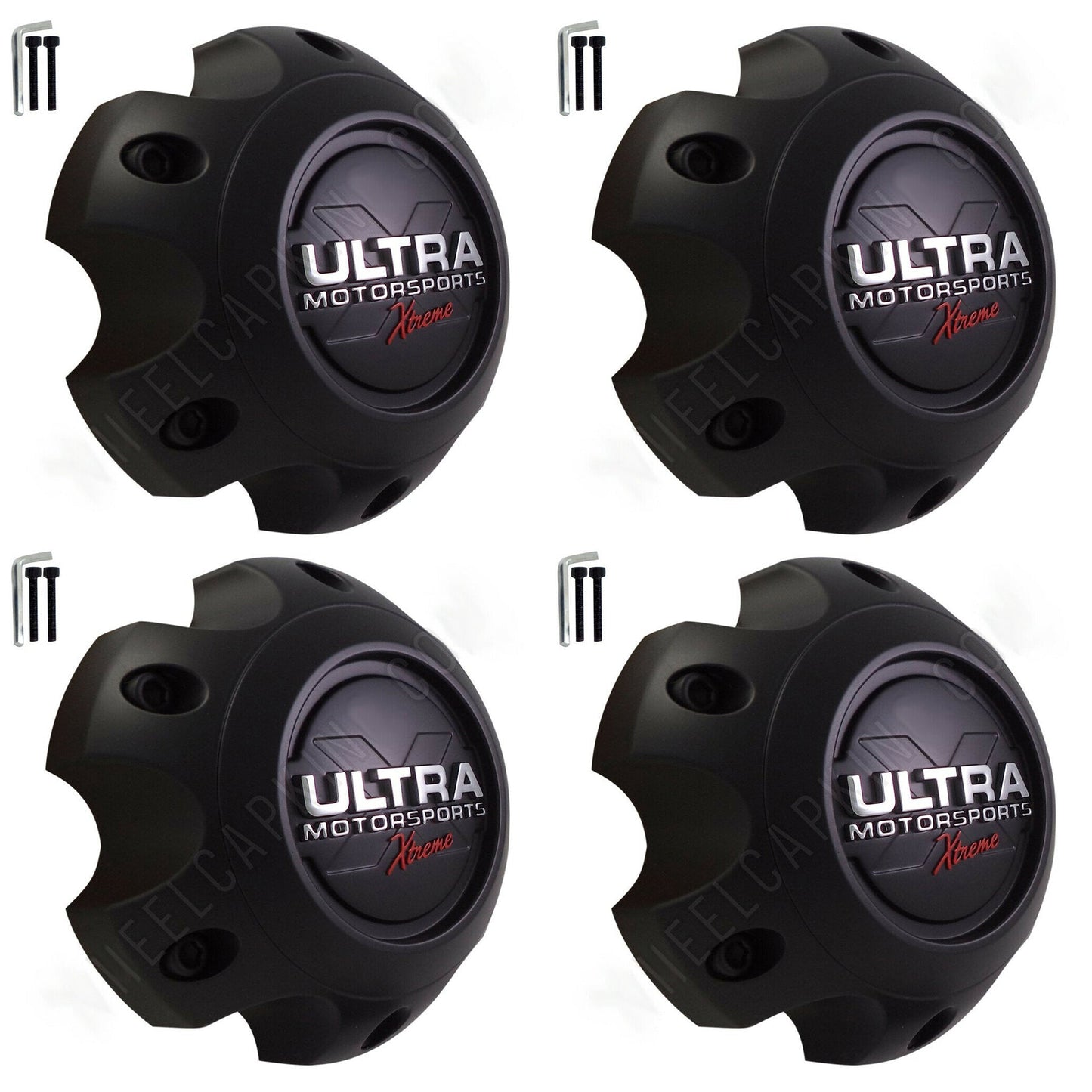 Ultra Motorsports Wheels Xtreme Flat Black Center Caps # 89-9765SBX / 883S02 (4 CAPS) 6 LUG