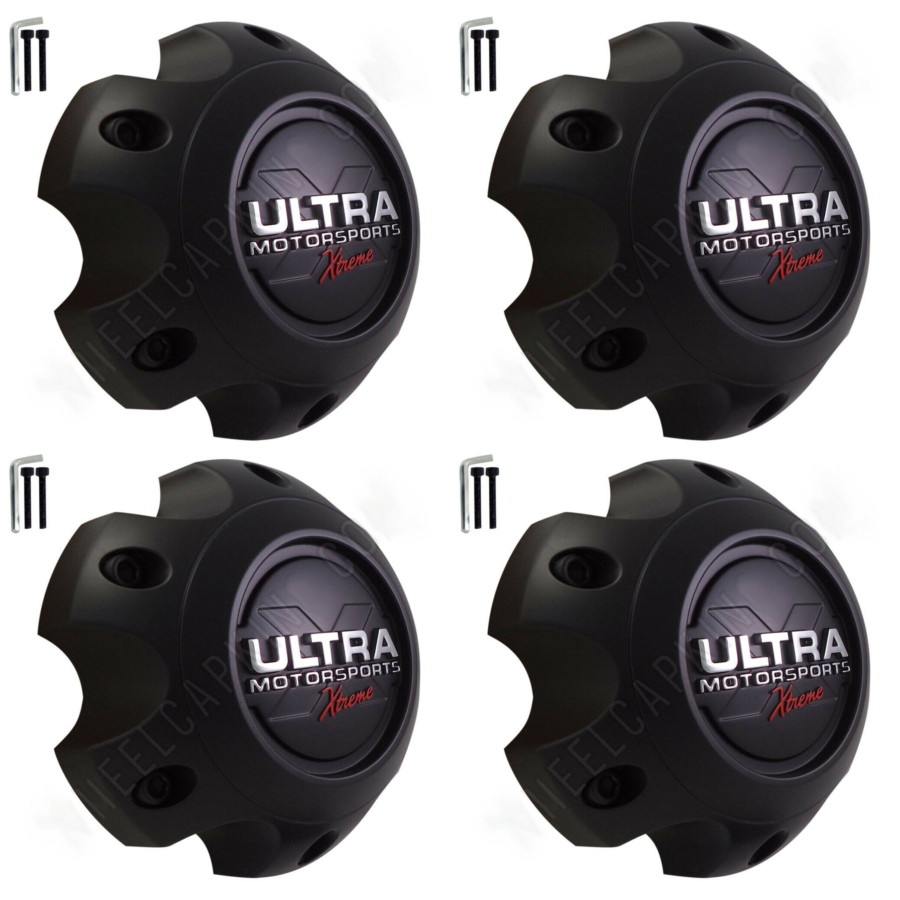 Ultra Motorsports Wheels Xtreme Flat Black Center Caps # 89-9765SBX / 883S02 (4 CAPS) 6 LUG