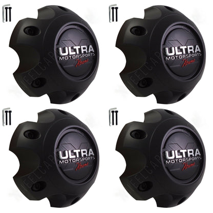 Ultra Motorsports Wheels Xtreme Flat Black Center Caps # 89-9765SBX / 883S02 (4 CAPS) 6 LUG