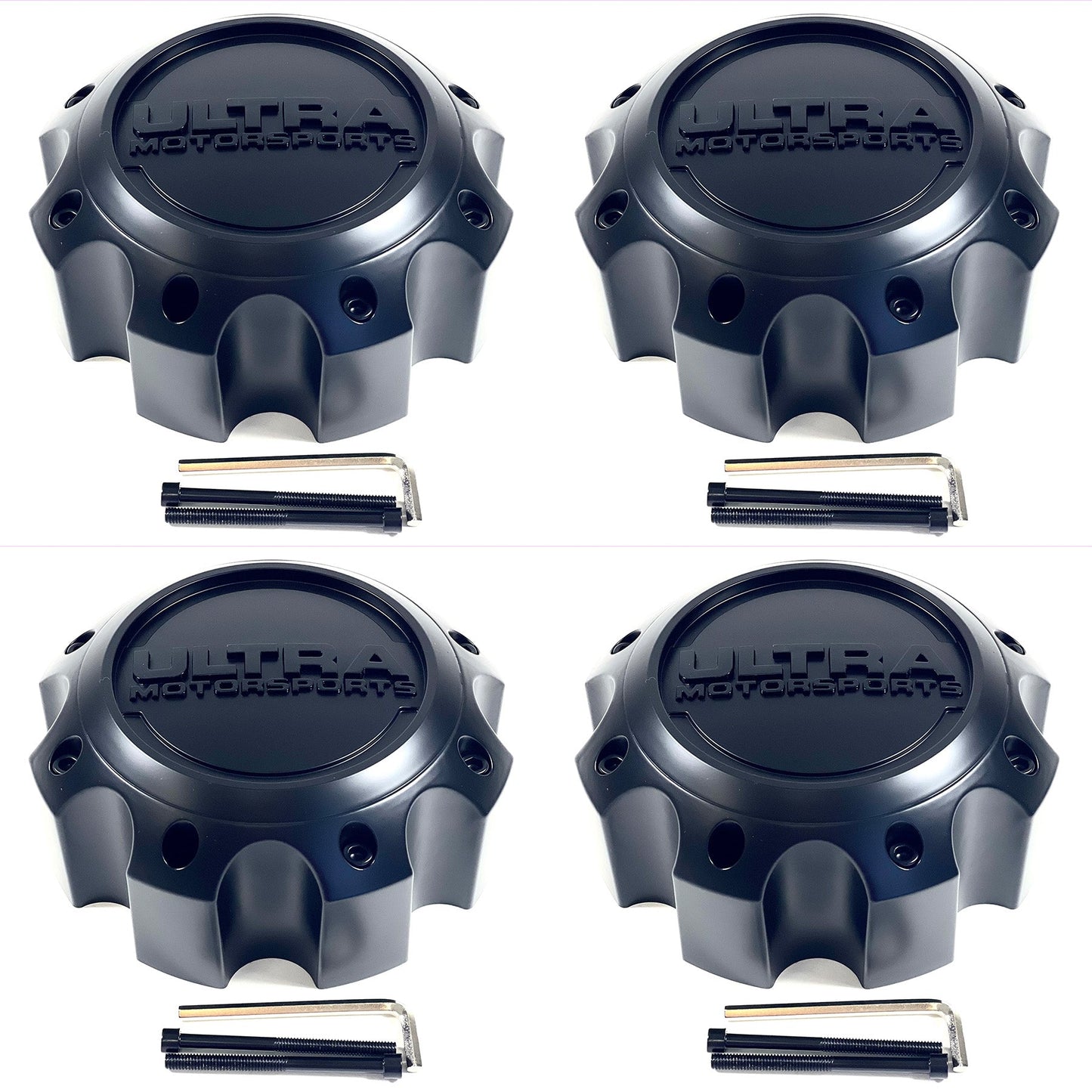 Ultra Wheels Satin Black / Black Logo Wheel Center Cap # 89-9782SBB (4 CAPS) NEW + BOLTS