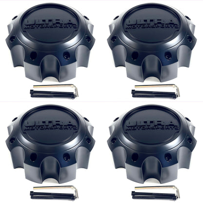Ultra Wheels Satin Black / Black Logo Wheel Center Cap # 89-9782SBB (4 CAPS) NEW + BOLTS