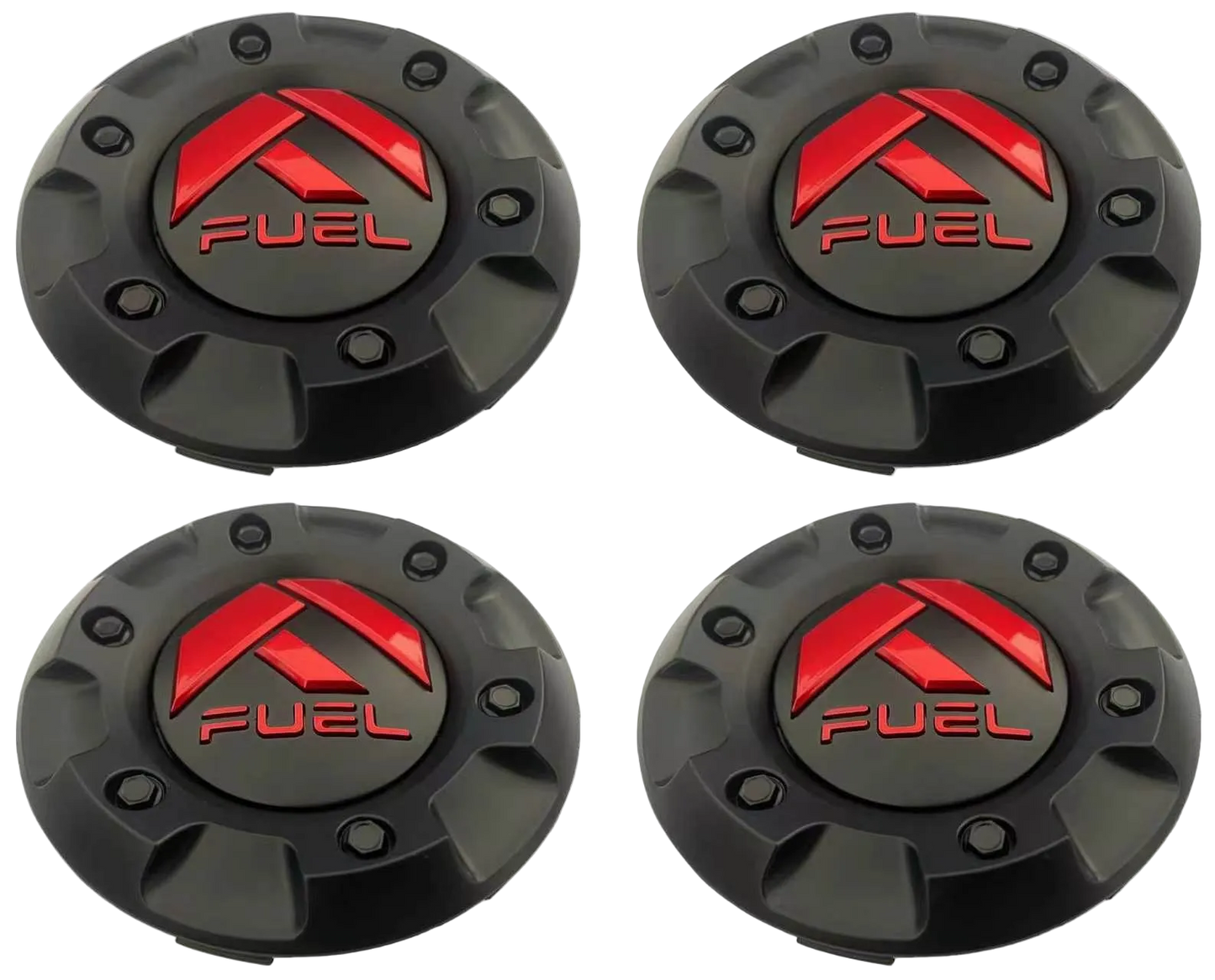 Set of four Fuel 1001-58 gloss black and red 4.25-inch insert center caps
