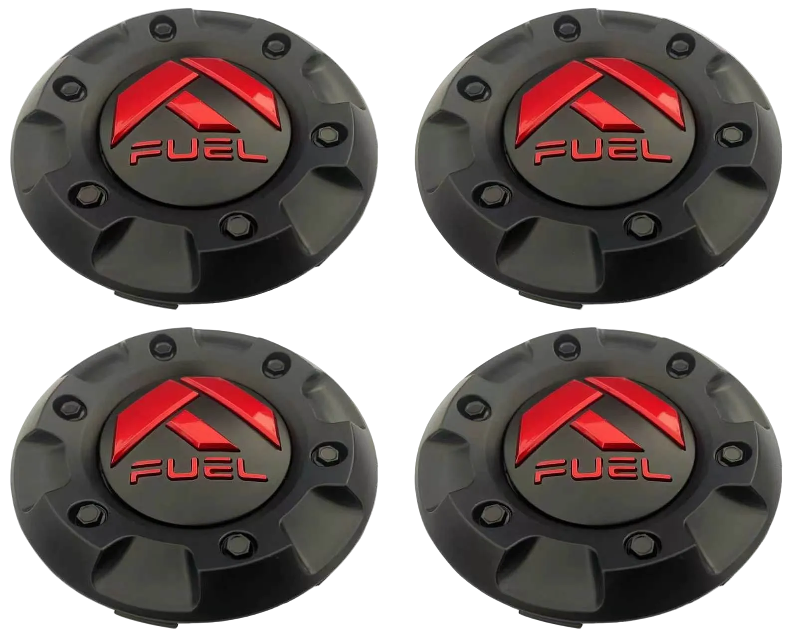 Set of four Fuel 1001-58 gloss black and red 4.25-inch insert center caps