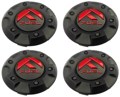 Set of four Fuel 1001-58 gloss black and red 4.25-inch insert center caps
