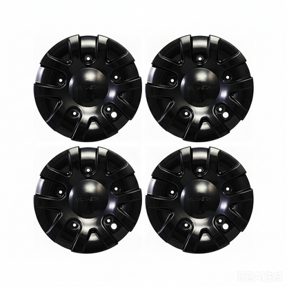 Four ROCKSTARR C-139 gloss black center caps
