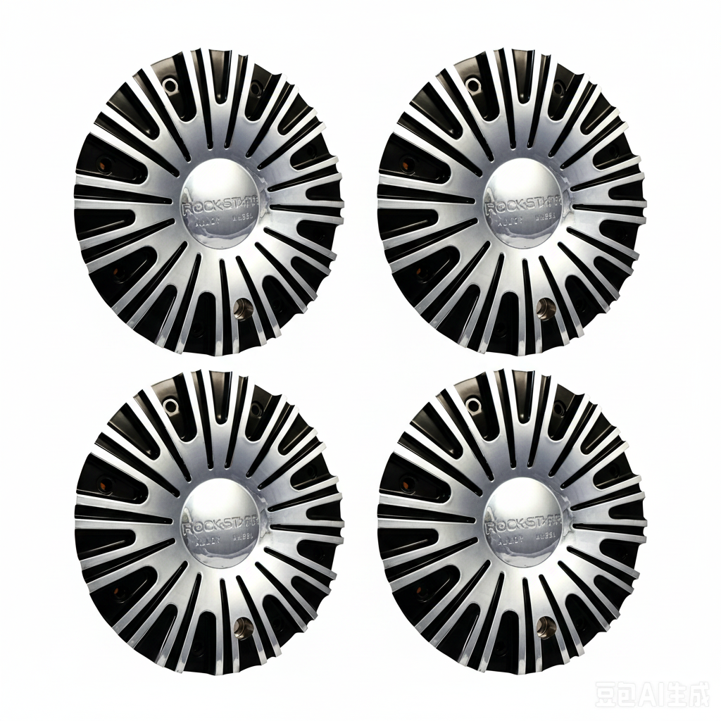 Four ROCKSTARR C-222-2 chrome black caps