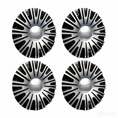 Four ROCKSTARR C-222-2 chrome black caps