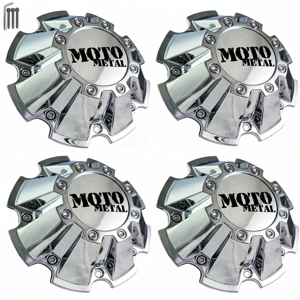 Four Moto Metal M-793 chrome wheel center caps