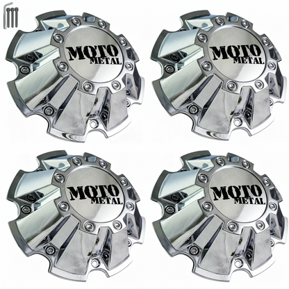 Four Moto Metal M-793 chrome wheel center caps