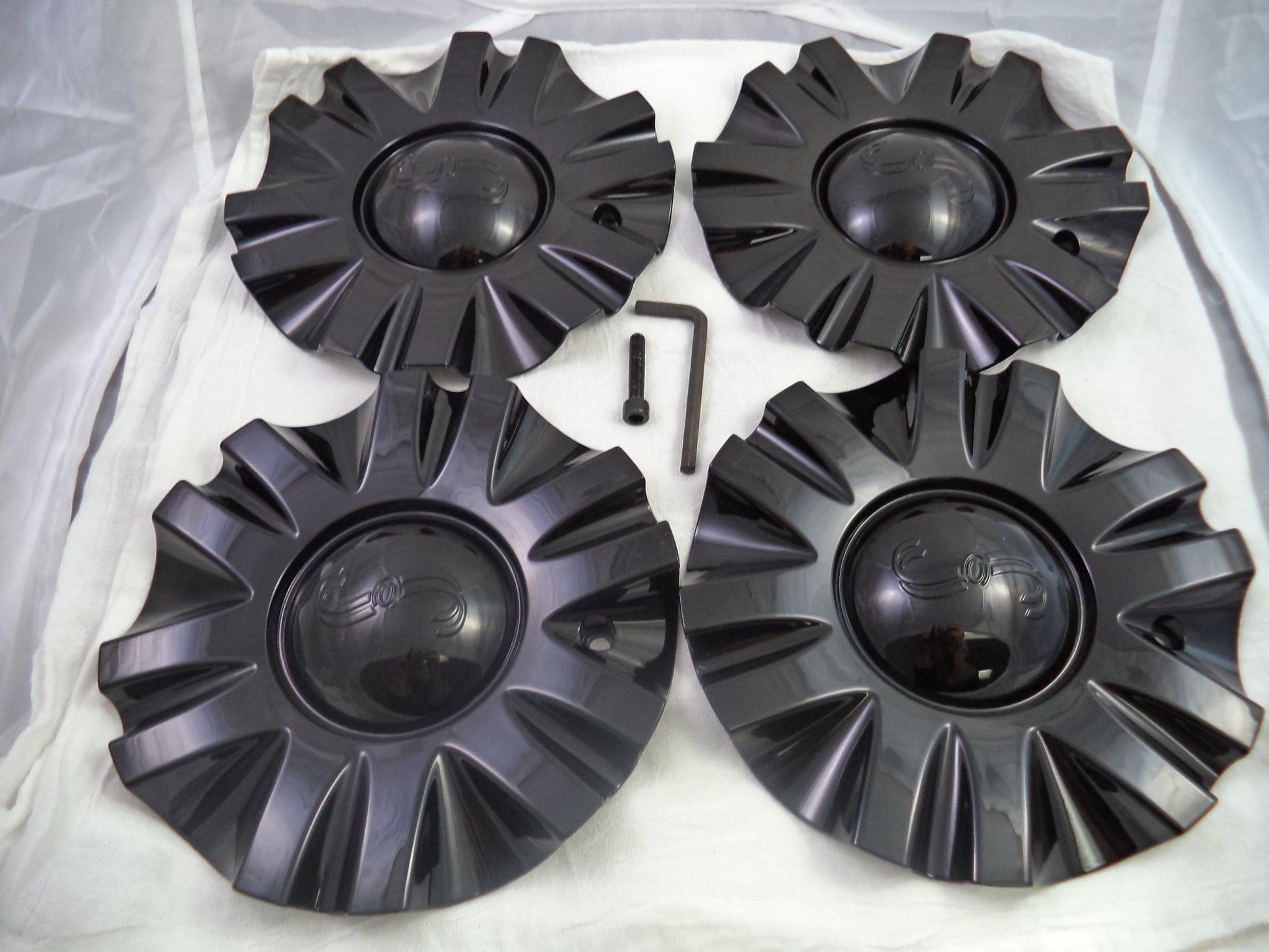 SSC / Sears Gloss Black Custom Wheel Center Cap # MCD8243YA01 / SJ106-19 (4 CAPS)