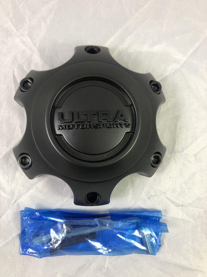 Ultra Motorsports Wheels Flat Black / Gloss Logo Wheel Center Cap # 89-9764SBB (4 CAPS)