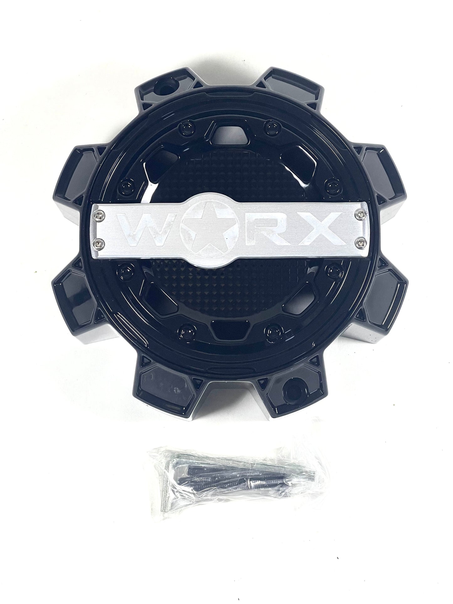 Worx Wheel Center Caps Worx Alloy Gloss Black 8-Lug WRX-0081BK 1700S01 (4 CAPS) + SCREWS