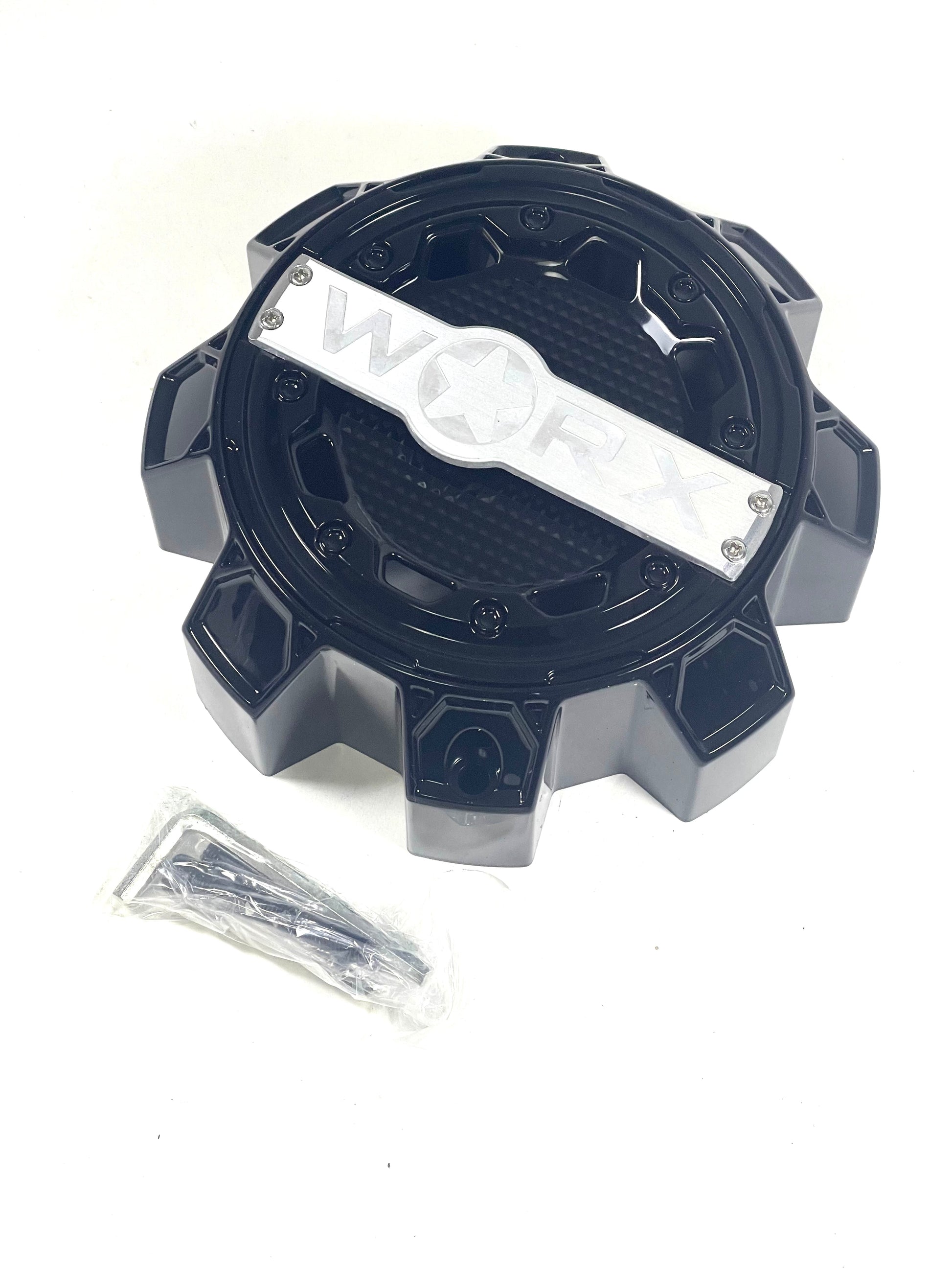 Worx Wheel Center Caps Worx Alloy Gloss Black 8-Lug WRX-0081BK 1700S01 (4 CAPS) + SCREWS
