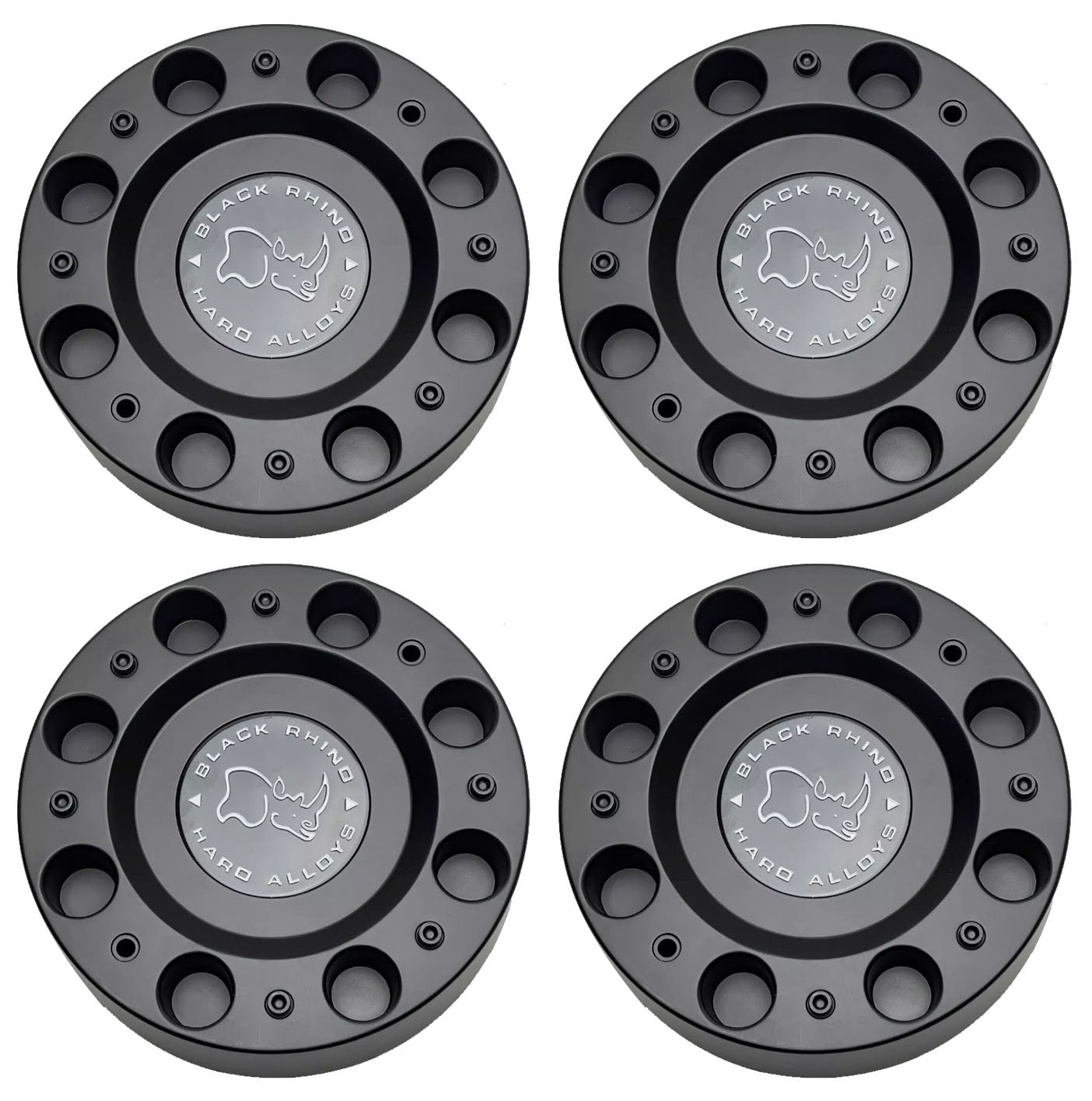 Set of four Black Rhino M-1049 matte black wheel center caps
