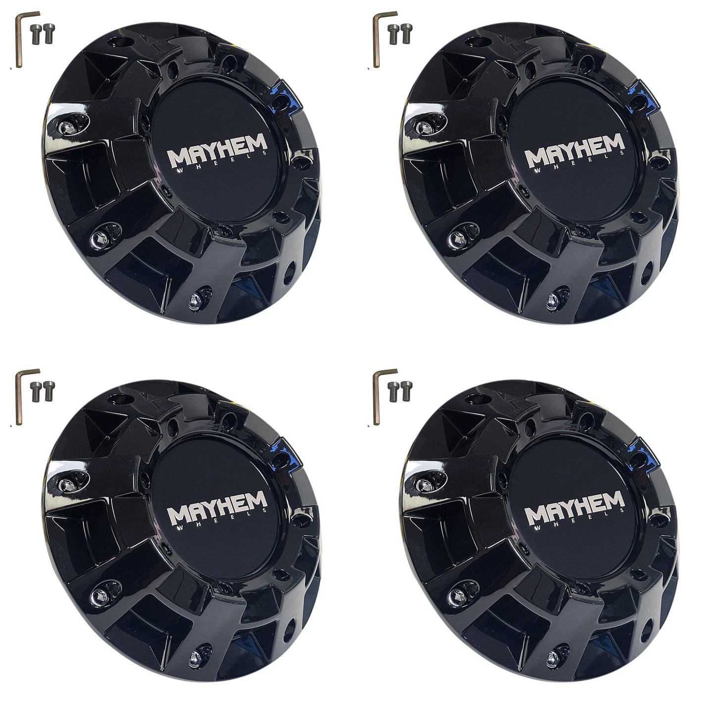 MAYHEM MONSTER SERIES 8100 GLOSS BLACK WHEEL RIM CENTER CAP 81492090F-1 C108100B (4 CAPS)