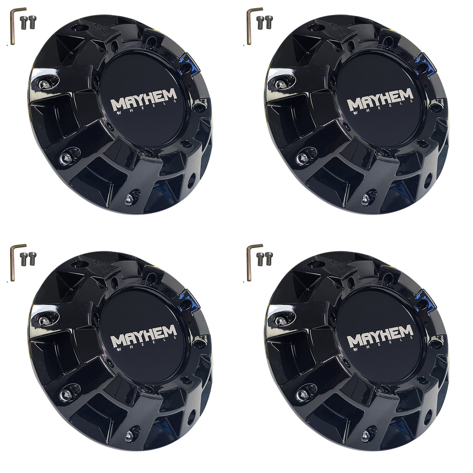 MAYHEM MONSTER SERIES 8100 GLOSS BLACK WHEEL RIM CENTER CAP 81492090F-1 C108100B (4 CAPS)