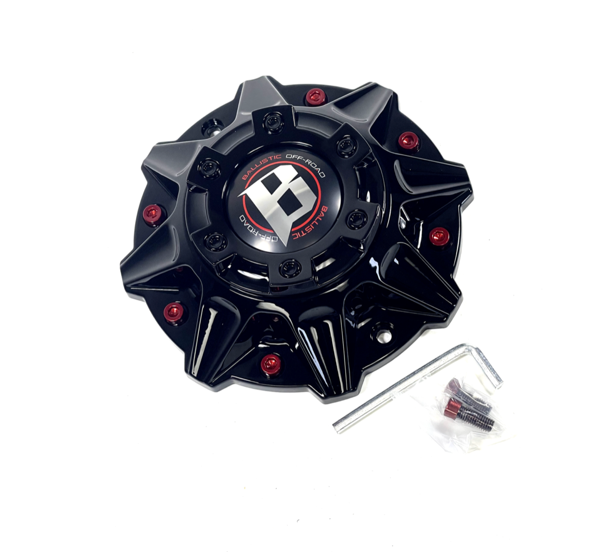 Ballistic 845 Morax LG1208-33 SGD0010 Gloss Black / Red Wheel Center Cap WXORGB (4 CAPS)